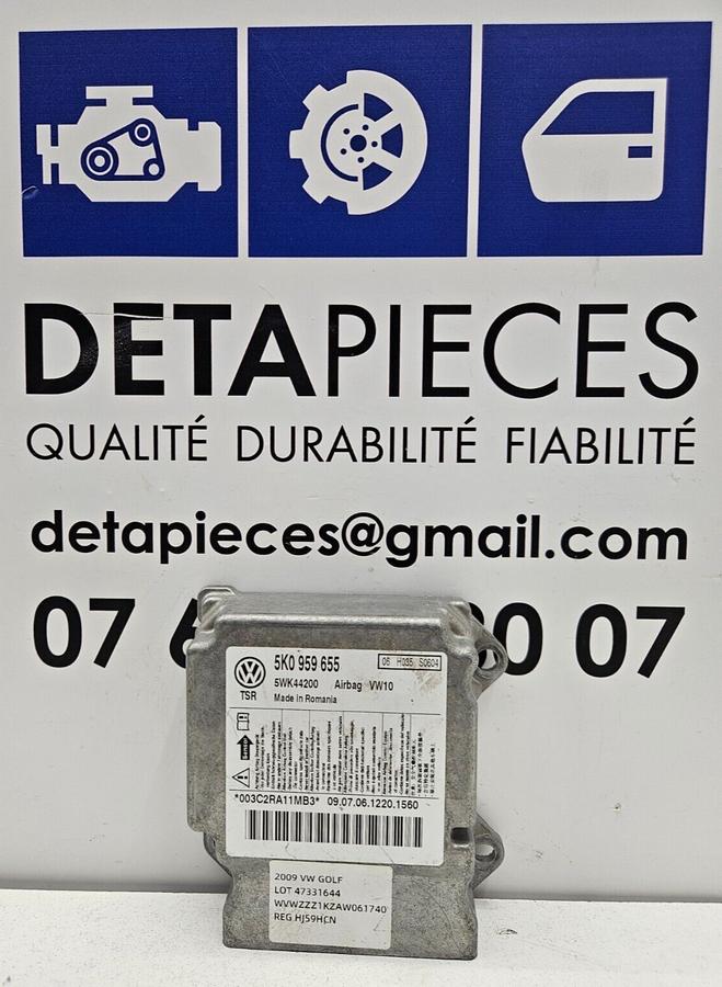 ✅Boitier air bag VOLKSWAGEN GOLF 2009 R: 5K0959655 L: 47331644