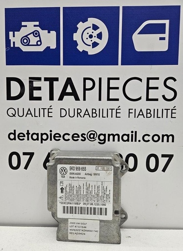 ✅Boitier air bag VOLKSWAGEN GOLF 2009 R: 5K0959655 L: 47331644
